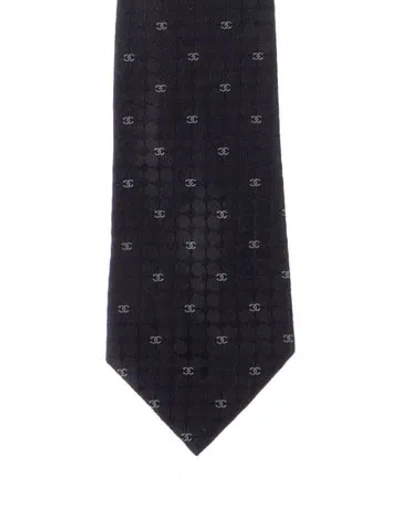 Pre-owned Chanel Cc Pattern Silk Tie In Blue