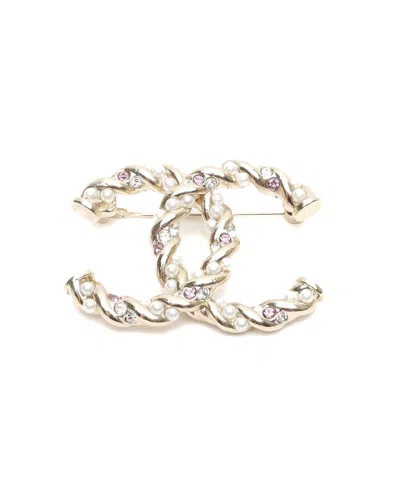 Pre-owned Chanel Cc Pearl And Rhinestone Brooch In Multi