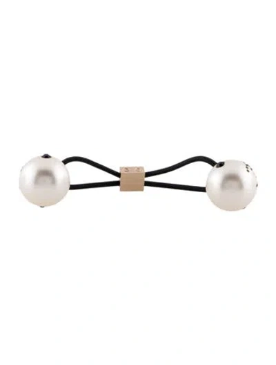 Pre-owned Chanel Cc Pearl Hair Tie In Black/white