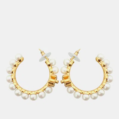 Pre-owned Chanel Cc Pearl Hoop Earrings