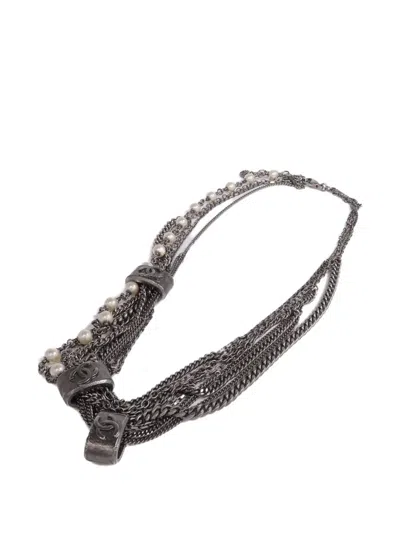 Pre-owned Chanel Cc Pearl Necklace In Gray