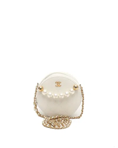 Chanel Cc Pearl Round Cluth Bag In White