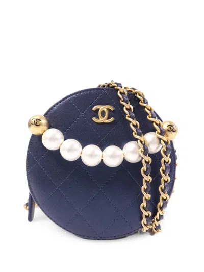 Pre-owned Chanel Cc Pearl-embellished Crossbody Bag In Blue