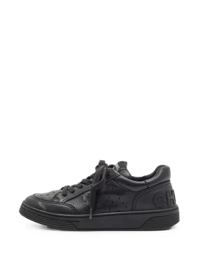 Pre-owned Chanel Cc Perforated Sneakers In Black