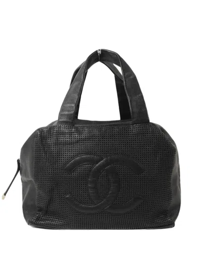 Pre-owned Chanel Cc Perforated Tote Bag In Black