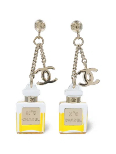 Pre-owned Chanel Cc Perfume Bottle Drop Earrings In Gold