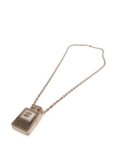 Pre-owned Chanel Cc Perfume Bottle Necklace In Gold
