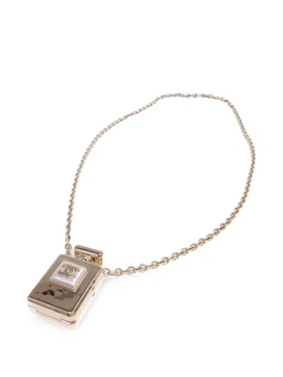 Pre-owned Chanel Cc Perfume Bottle Necklace In Gold