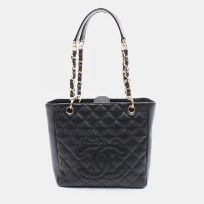 Pre-owned Chanel Cc Petite Shopping Pst Black Leather Tote Bag