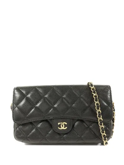 Pre-owned Chanel Cc Phone Case Turn-lock Shoulder Bag In Black