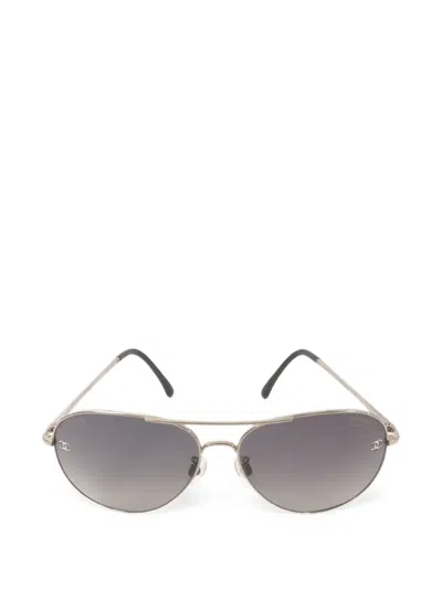 Pre-owned Chanel Cc Pilot-frame Sunglasses In Silver