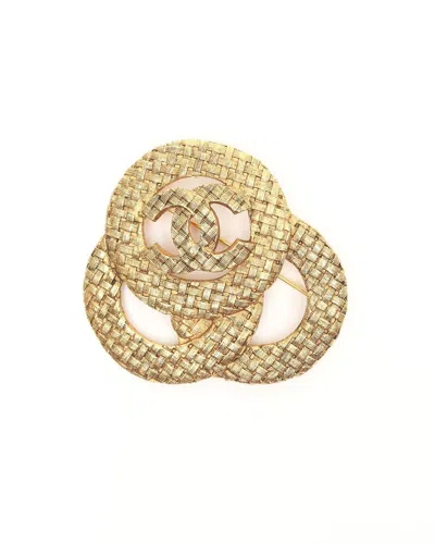 Pre-owned Chanel Cc Pin Brooch In Gold