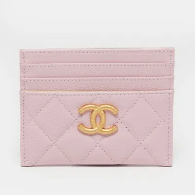 Pre-owned Chanel Cc Pink Quilted Leather Card Holder