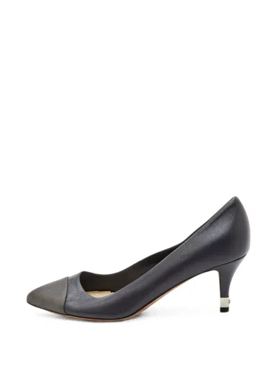 Pre-owned Chanel Cc Pointed Cap Toe Pumps In Grey