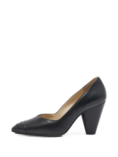 Pre-owned Chanel Cc Pointed-toe Heeled Pumps In Black