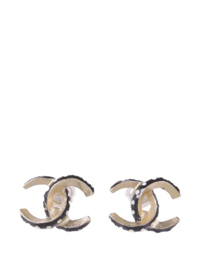 Pre-owned Chanel Cc Polka-dot Earrings In Gold