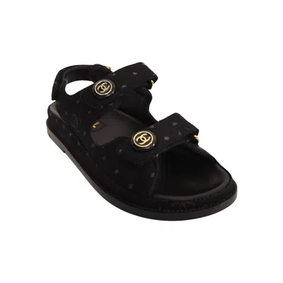 Pre-owned Chanel Cc Printed Dad Sandals Black Denim