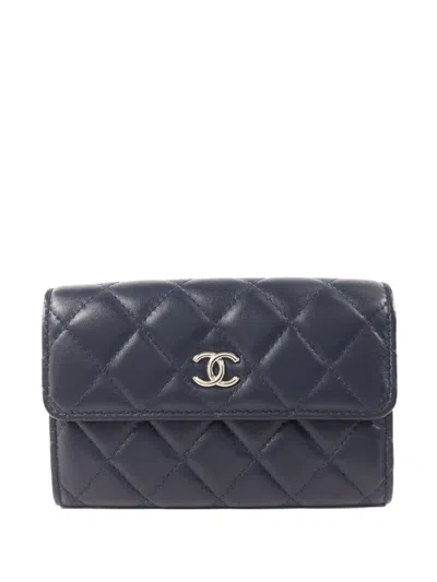 Pre-owned Chanel Cc Quilted Bifold Wallet In Blue