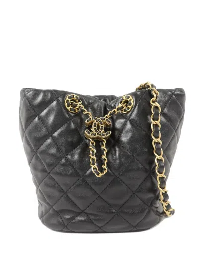 Chanel Cc Quilted Bucket Bag In Black