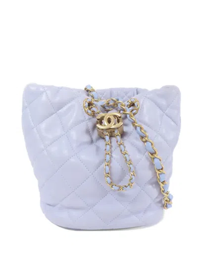 Pre-owned Chanel Cc Quilted Bucket Bag In Blue