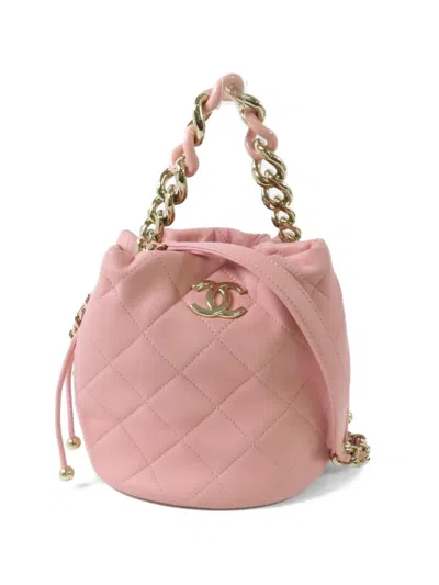 Pre-owned Chanel Cc Quilted Bucket Bag In Pink