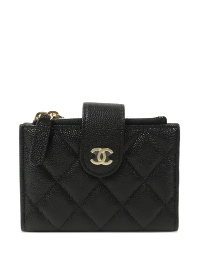 Pre-owned Chanel Cc Quilted Card Case In Black