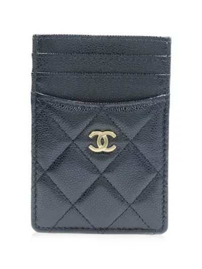 Pre-owned Chanel Cc Quilted Card Case In Black