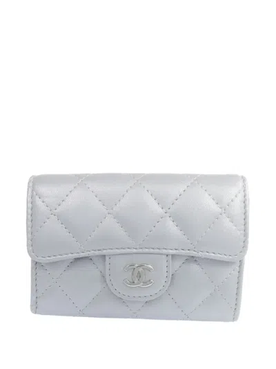 Pre-owned Chanel Cc Quilted Card Case In Gray