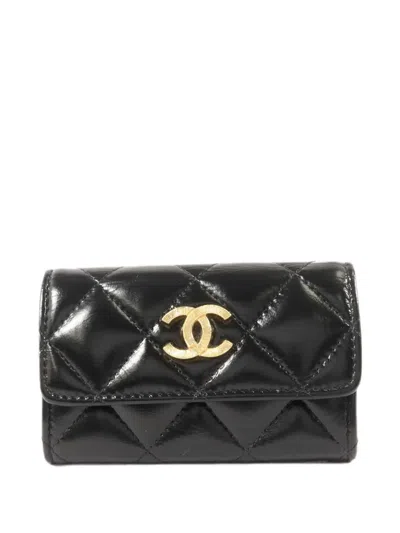 Pre-owned Chanel Cc Quilted Card Holder In Black