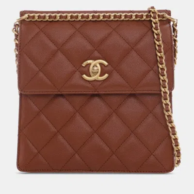 Pre-owned Chanel Cc Quilted Caviar Backpack In Brown