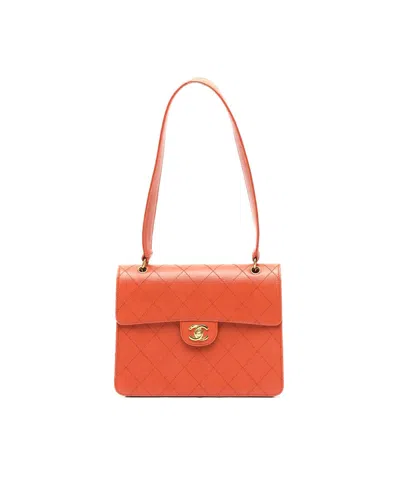 Chanel Cc Quilted Caviar Bag In Orange