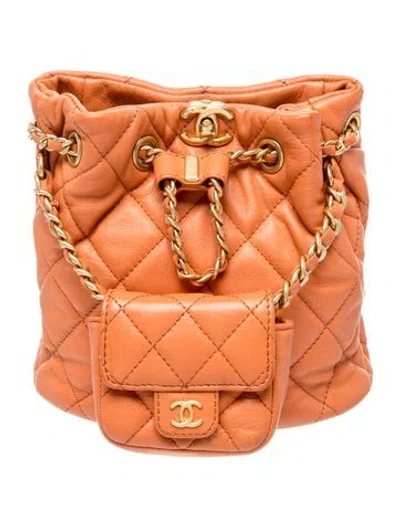 Pre-owned Chanel Cc Quilted Chain Backpack In Orange