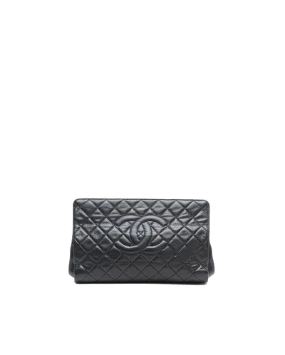 Chanel Cc Quilted Clutch Bag In Black