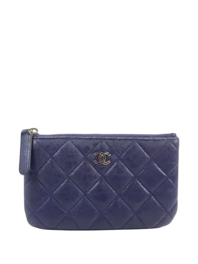 Pre-owned Chanel Cc Quilted Coin Pouch In Blue