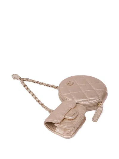 Pre-owned Chanel Cc Quilted Coin Purse In Gold