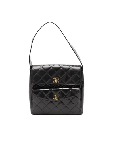 Chanel Cc Quilted Double Turnlock Bag In Black