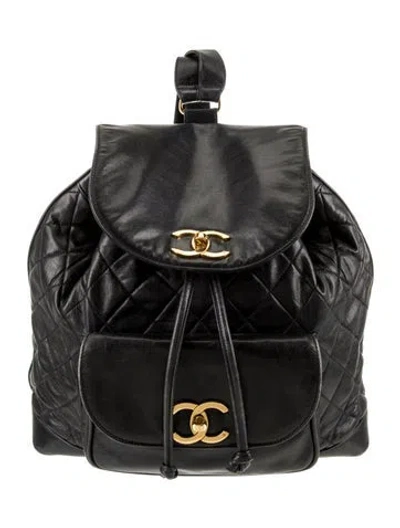 Pre-owned Chanel Cc Quilted Duma Drawstring Backpack In Black