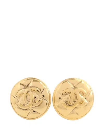 Pre-owned Chanel Cc Quilted Earrings In Gold