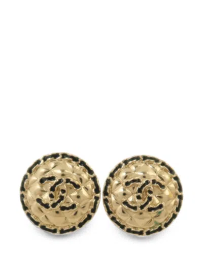 Pre-owned Chanel Cc Quilted Earrings In Gold