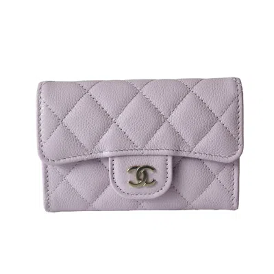 Pre-owned Chanel Cc Quilted Flap Card Holder Interlocking Wallet Light Purple