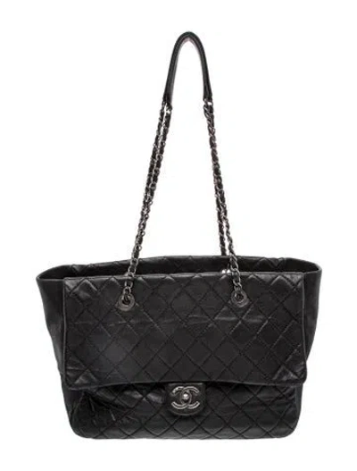 Pre-owned Chanel Cc Quilted Flap Tote In Black
