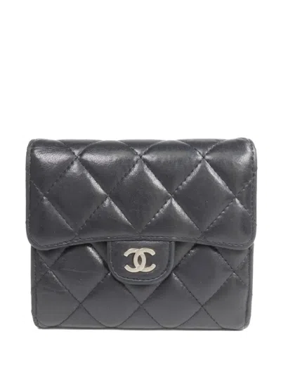 Pre-owned Chanel Cc Quilted Fold Wallet In Black