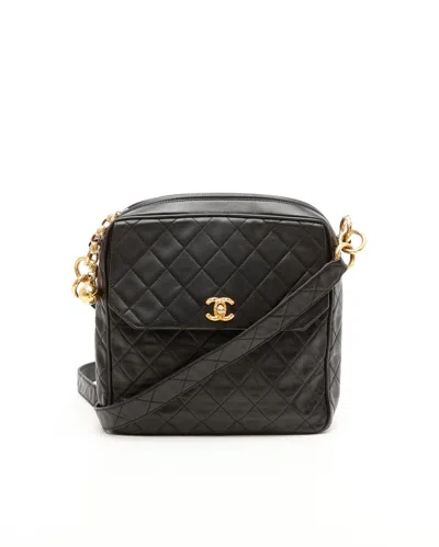 Pre-owned Chanel Cc Quilted Large Square Camera Bag In Black