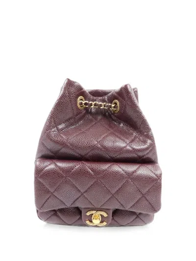Pre-owned Chanel Cc Quilted Leather Backpack In Red