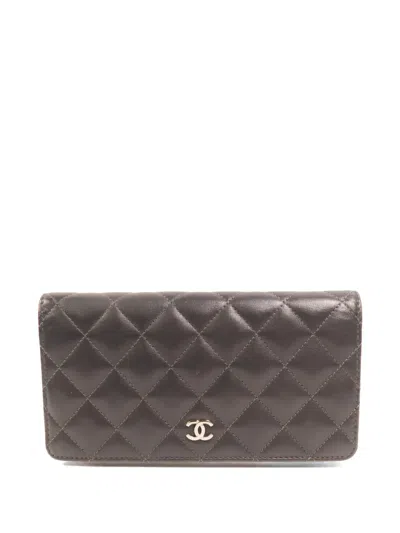 Pre-owned Chanel Cc Quilted Long Wallet In Black