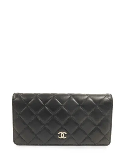 Pre-owned Chanel Cc Quilted Long Wallet In Black