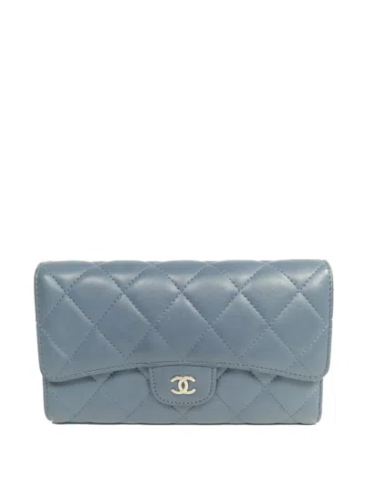 Pre-owned Chanel Cc Quilted Long Wallet In Blue