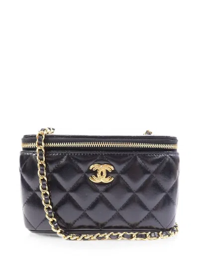 Pre-owned Chanel Cc Quilted Makeup Bag In Black