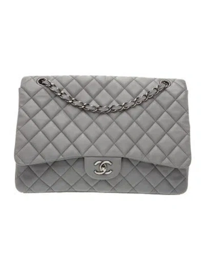 Pre-owned Chanel Cc Quilted Maxi Single Flap Shoulder Bag In Gray