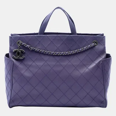 Pre-owned Chanel Cc Quilted Pocket Medium Purple Calfskin Tote Bag